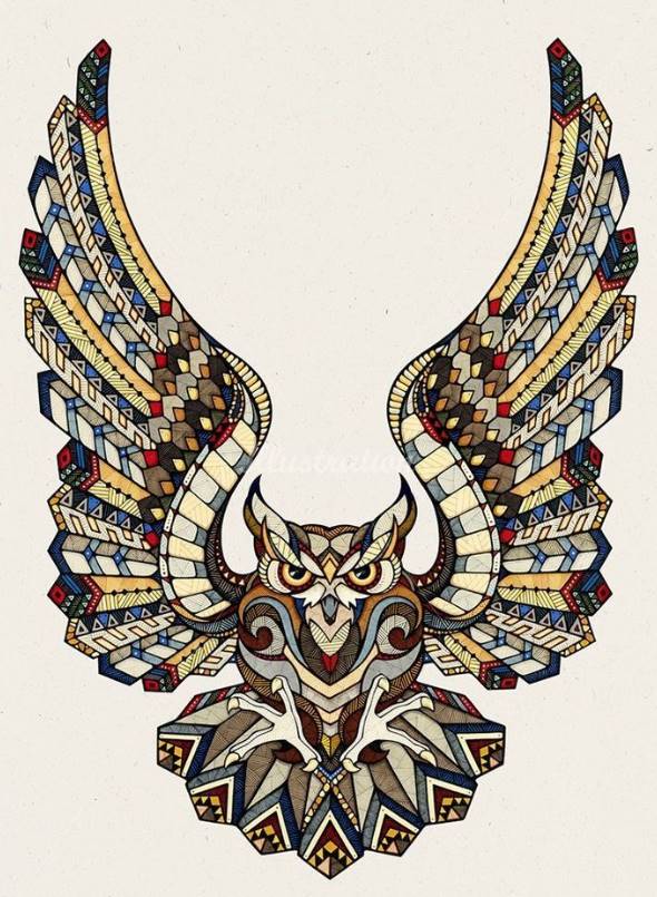 Aztec Tattoo Owls Mod.3