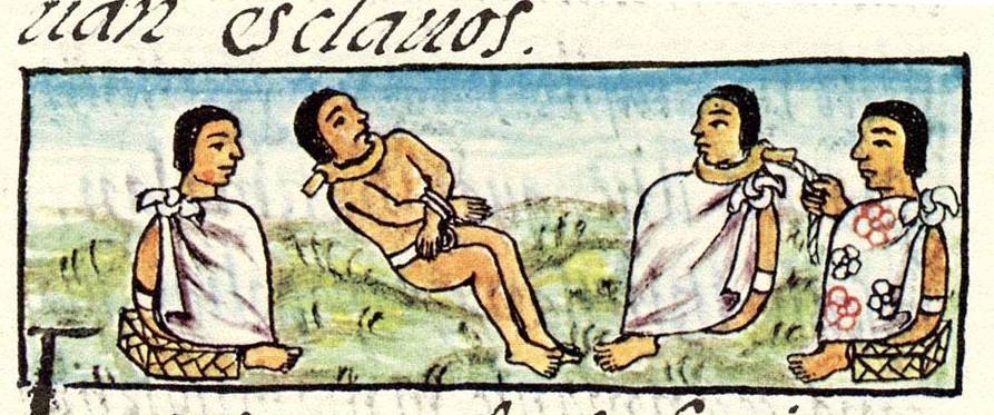 An Aztec slave is sold in the marketplace; Codex Mendoza